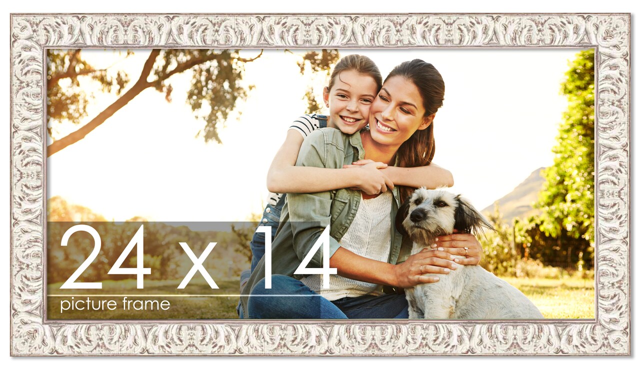 24x14 Refined White Picture Frame - UV Acrylic, Foam Board Backing, Hanging Hardware